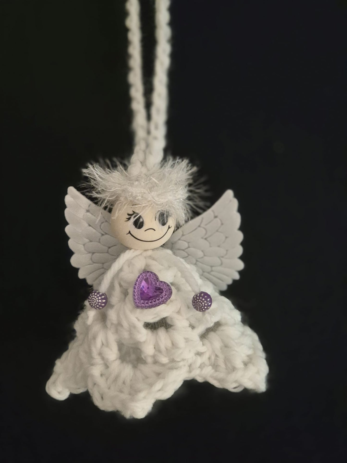 Gehäkelter kleiner Engel mit Licht zum Aufhängen (Weiß)