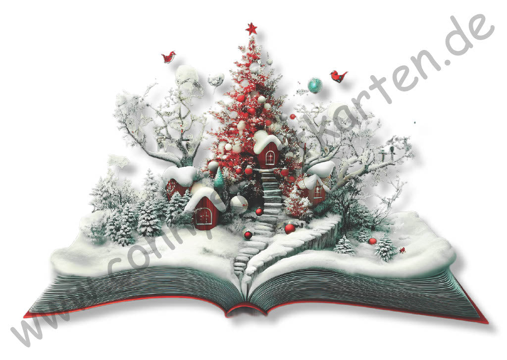 Weihnachten - aufgeklapptes Buch mit Häusern