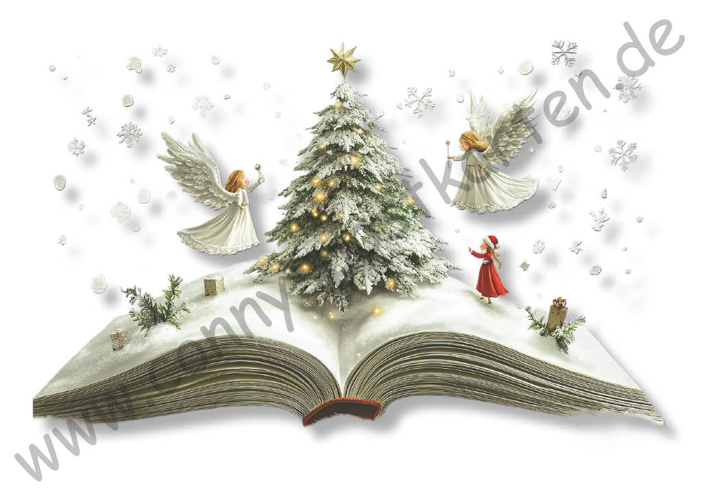 Weihnachten - aufgeklapptes Buch mit Engeln