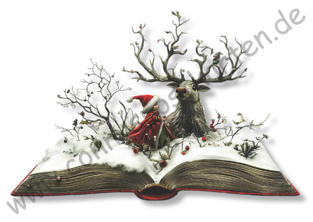 Weihnachten - aufgeklapptes Buch mit Rentier