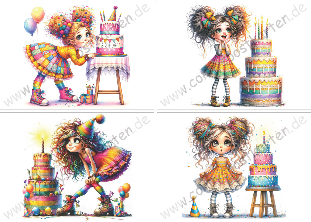 Geburtstag - Mädchen - Set mit 4 Karten