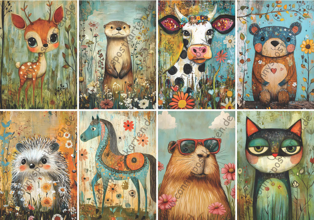 Tiere - Portrait - Set mit 8 Karten