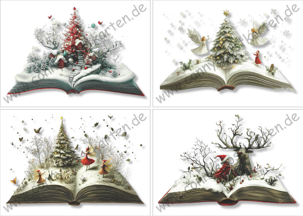 Weihnachten - aufgeklapptes Buch - Set mit 4 Karten
