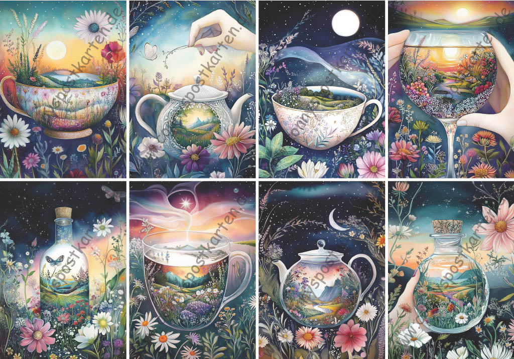 Fantasy - Tasse/Flasche/Teekanne - Set mit 8 Karten