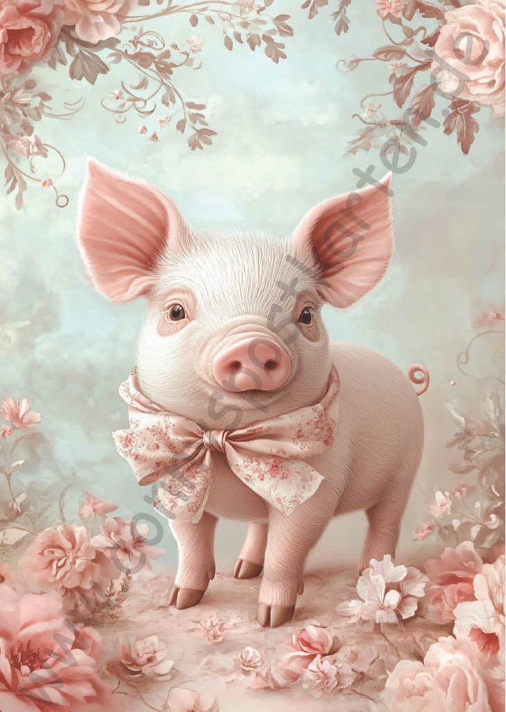 Verschiedenes - Rosa/Mintgrün - Schwein mit Schleife