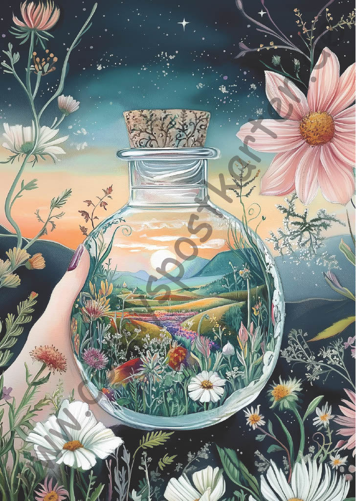 Fantasy - Tasse/Flasche/Teekanne - Rundes Glas mit Korken