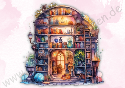 Fantasy - Bücherregal - Regal mit Leiter