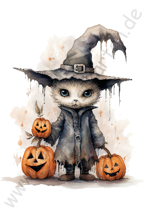 Halloween - Charaktere - Katze mit Hexenhut