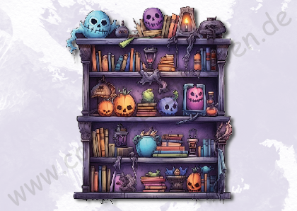 Halloween - Bücherregal - Lila mit Kürbisgesichtern