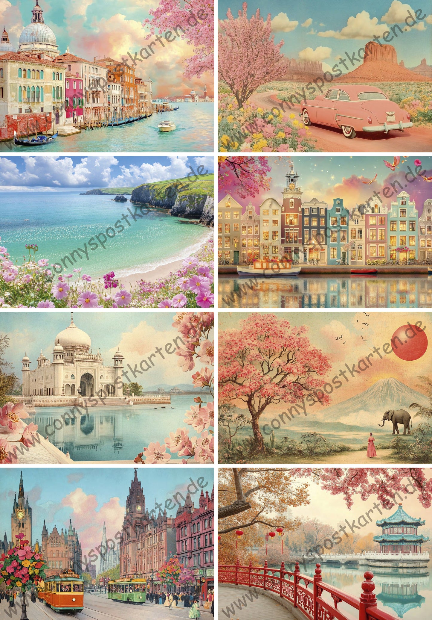 Verschiedenes - Retro Reisen - Set mit 8 Karten