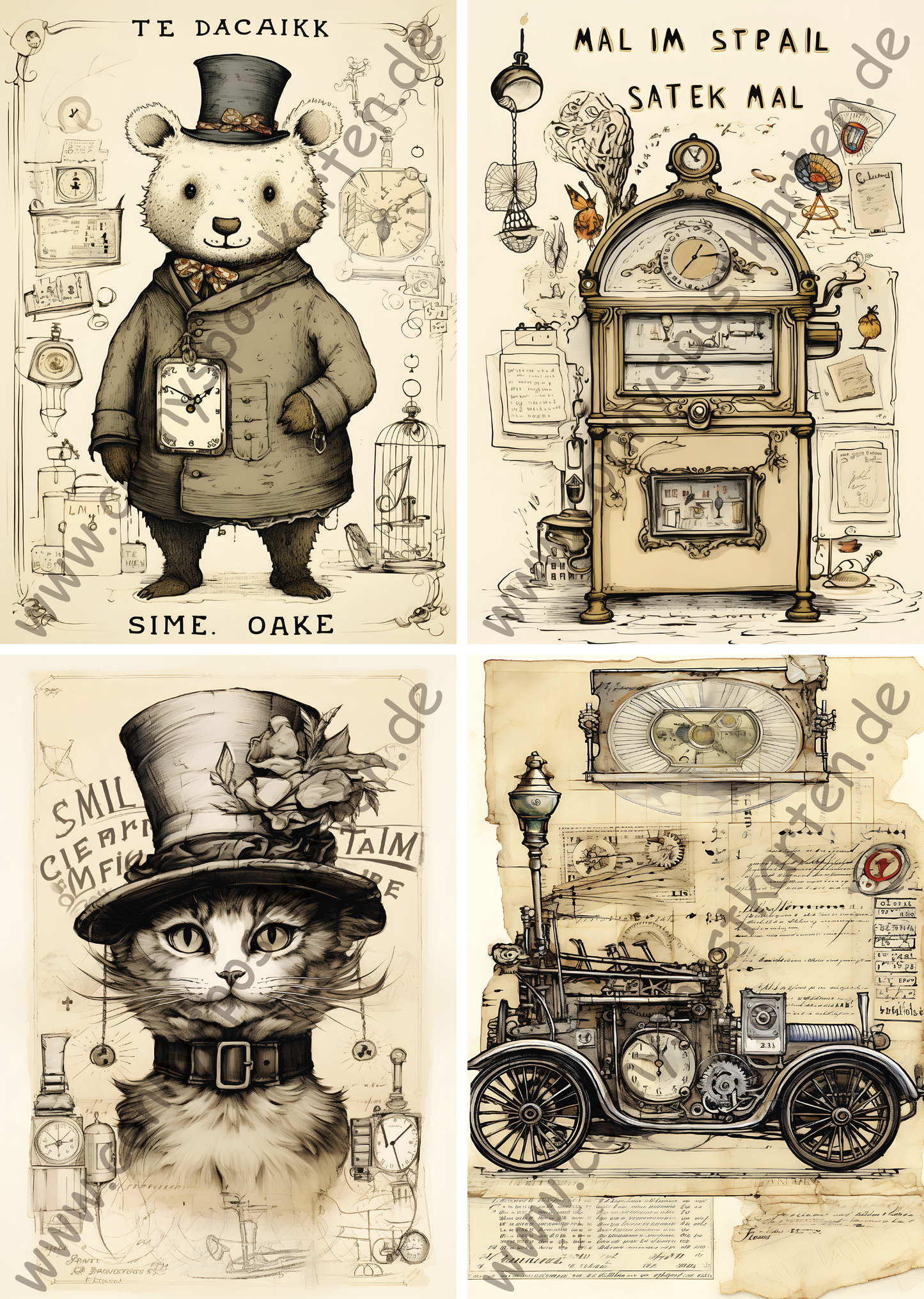 Verschiedenes - Steampunk - Set mit 4 Karten