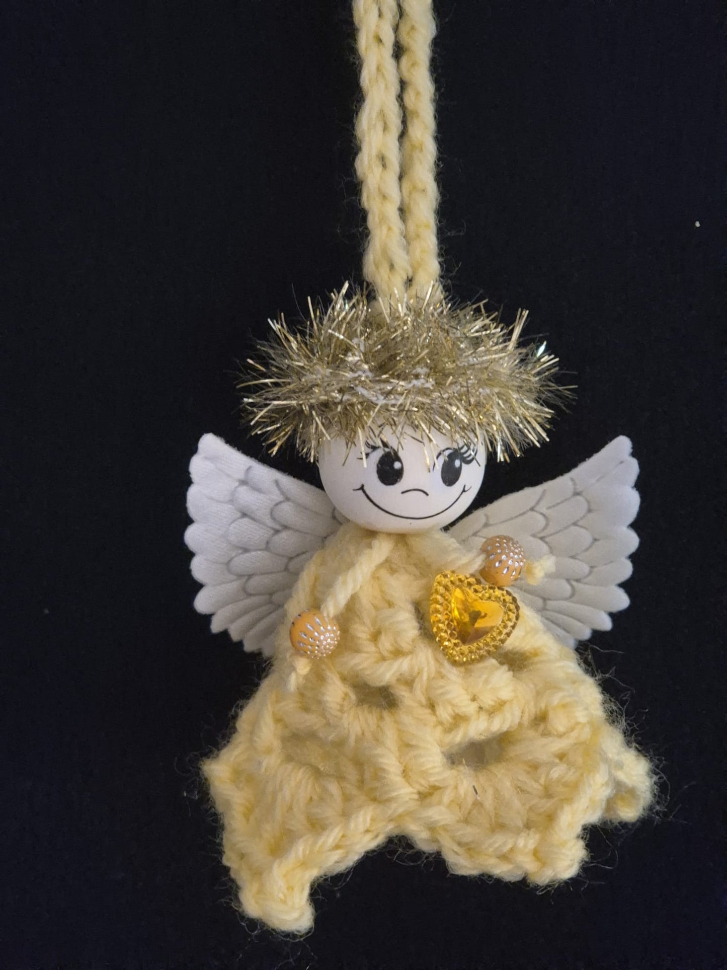 Gehäkelte kleine Engel mit Licht zum Aufhängen (Set)