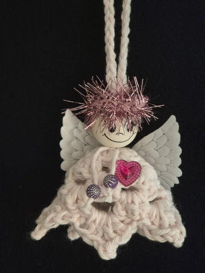Gehäkelter kleiner Engel mit Licht zum Aufhängen (Rosa)