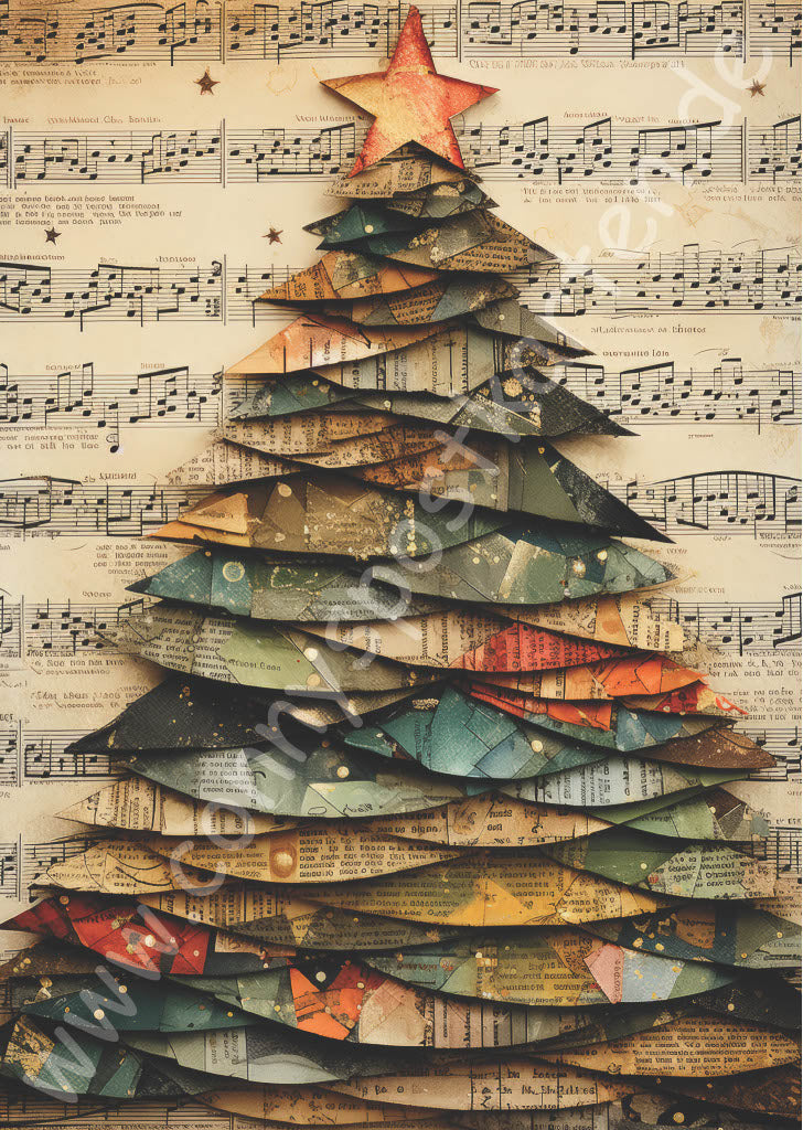 Weihnachten - Weihnachtsbaum mit Notenhintergrund