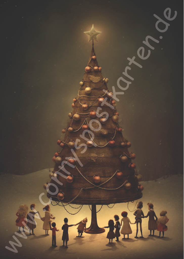 Weihnachten - Weihnachtsbaum mit Stern und Menschen