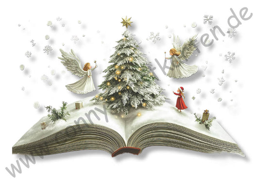 Weihnachten - aufgeklapptes Buch mit Engeln