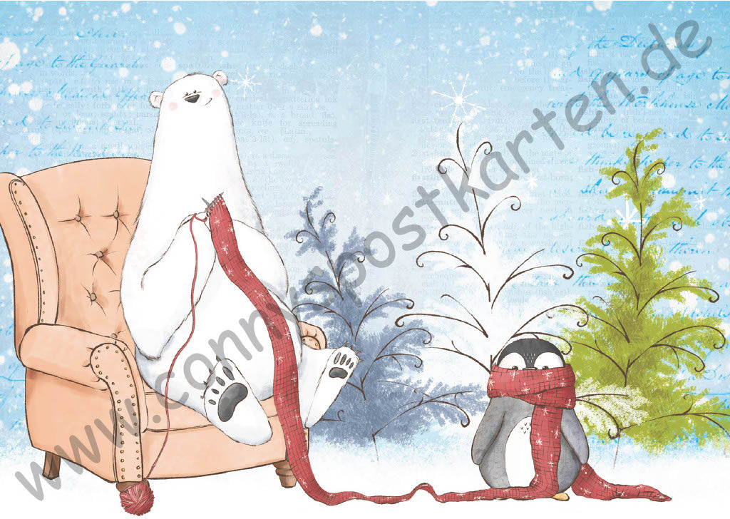 Weihnachten - Bär und Pinguin mit Schal