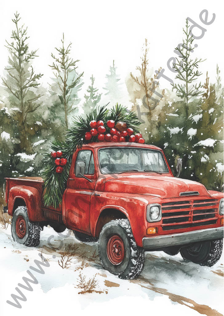 Weihnachten - roter Pickup-Truck