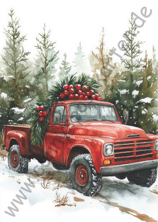 Weihnachten - roter Pickup-Truck
