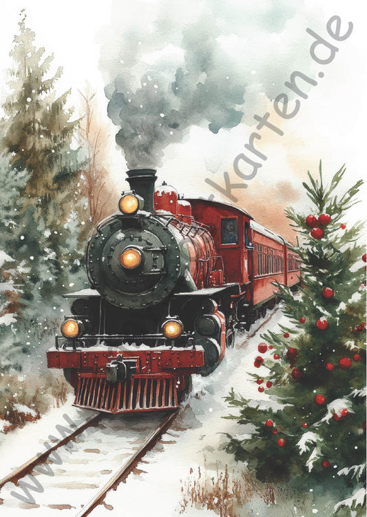 Weihnachten - Zug mit Weihnachtsbäumen