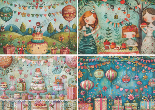 Geburtstag - Party - Set mit 4 Karten