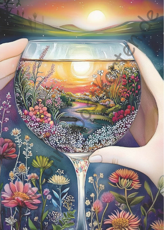 Fantasy - Tasse/Flasche/Teekanne - Weinglas mit Sonne