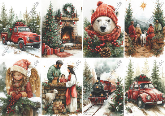 Weihnachten - Krippe/Eisbär/etc. - Set mit 8 Karten