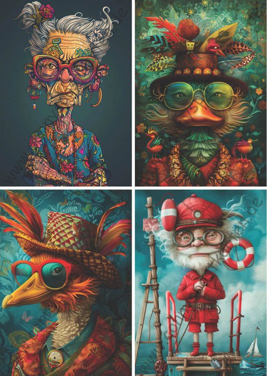 Fantasy - Skurrile Charaktere - Set mit 4 Karten