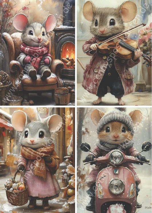 Weihnachten - Maus - Set mit 4 Karten