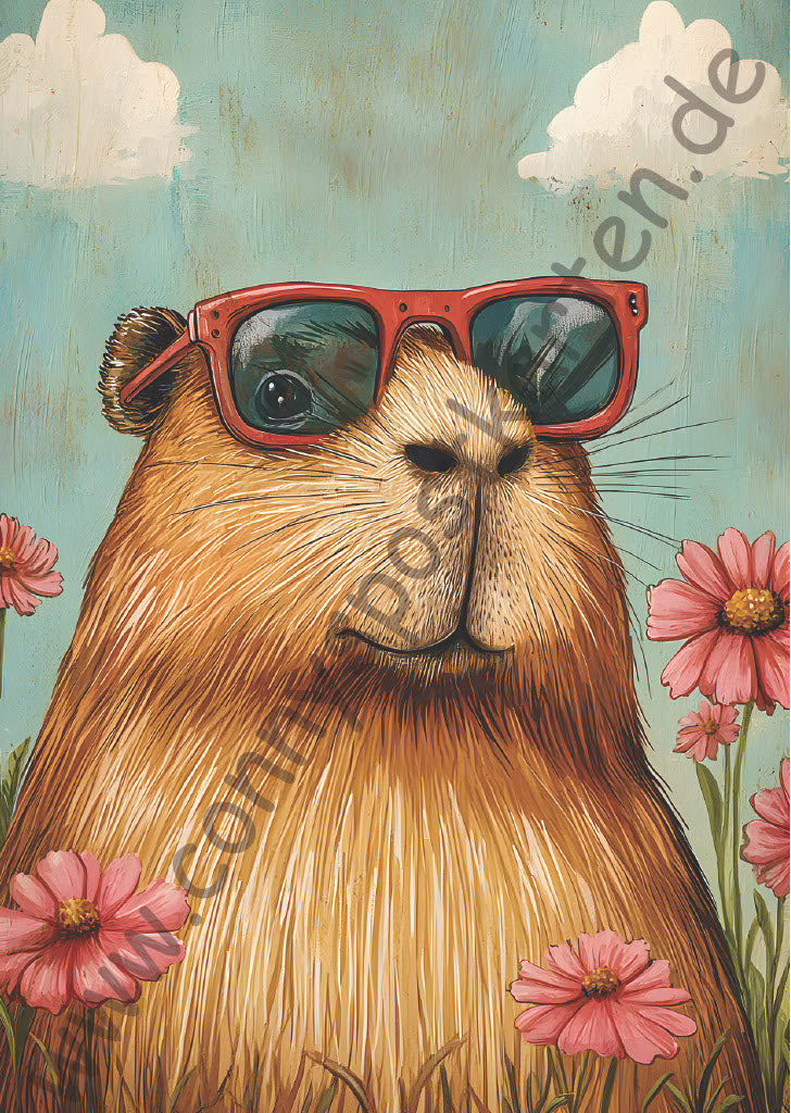 Tiere - Portrait - Capybara mit Sonnenbrille