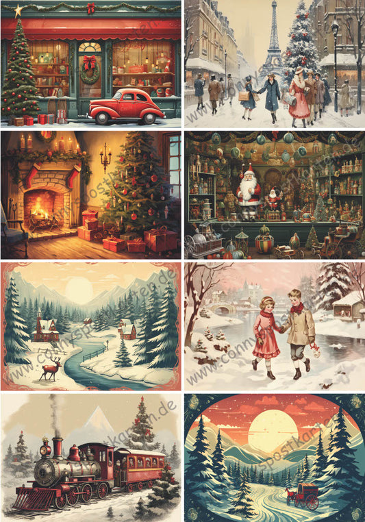 Weihnachten - Vintage - Set mit 8 Karten