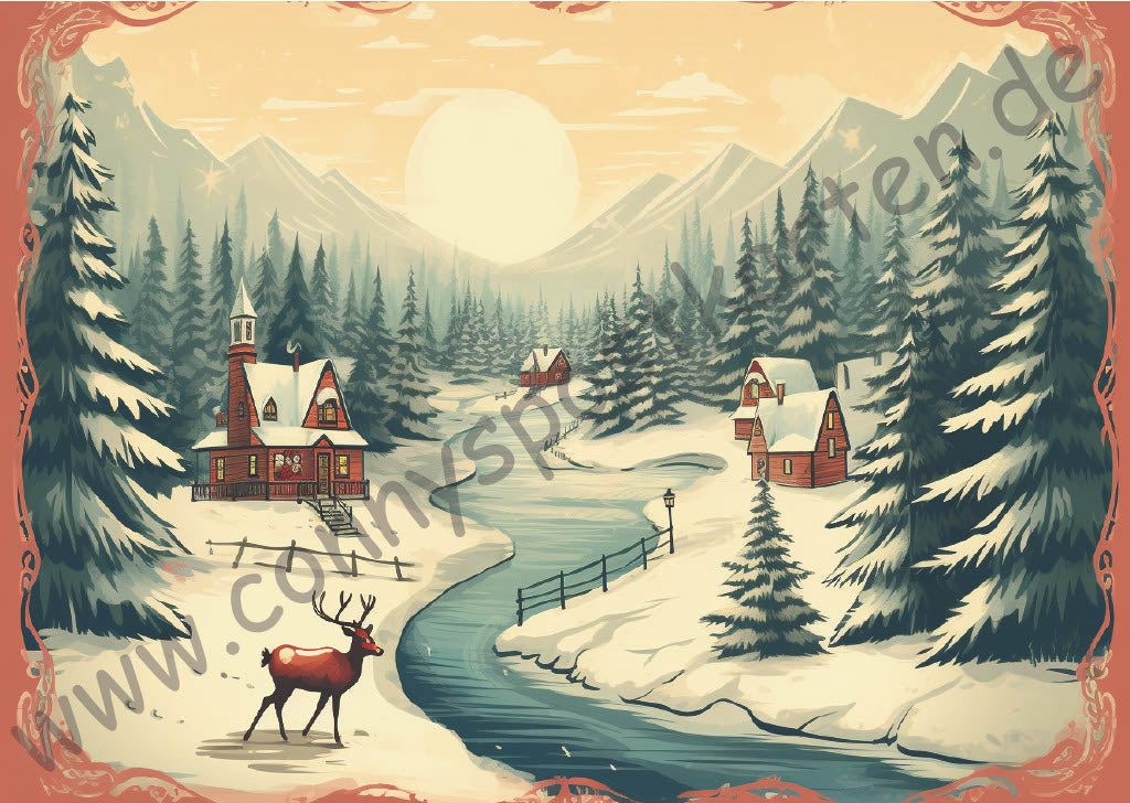 Weihnachten - Vintage - Rentier am Fluss