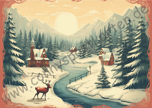 Weihnachten - Vintage - Rentier am Fluss