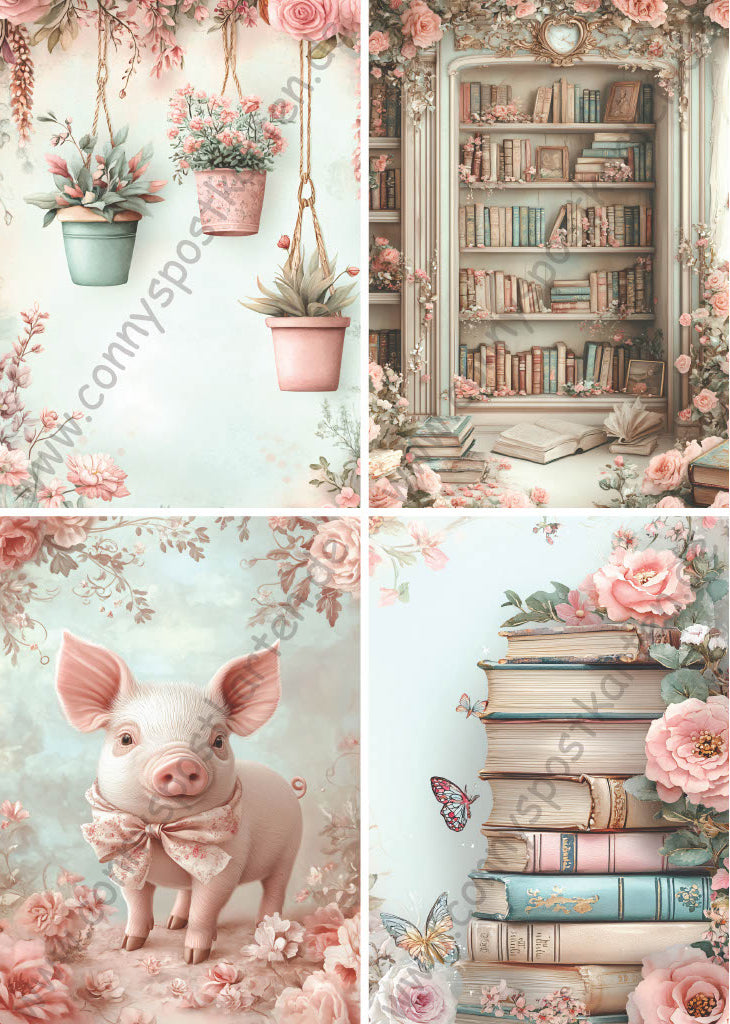 Verschiedenes - Rosa/Mintgrün - Set mit 4 Karten