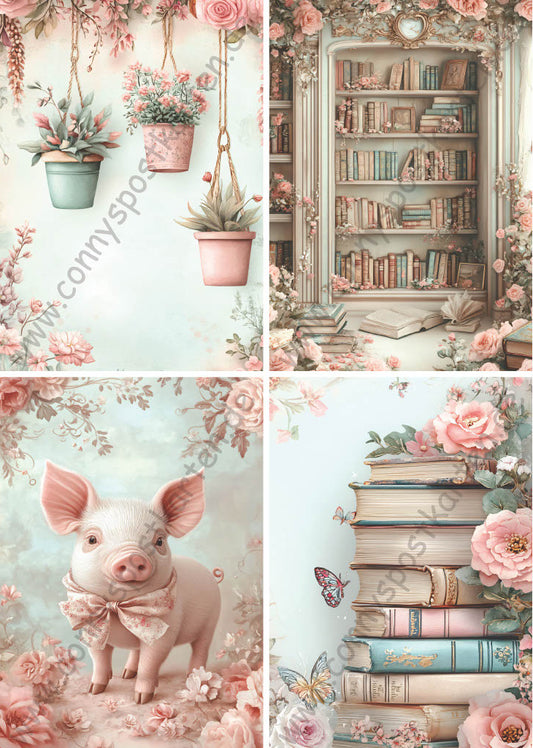 Verschiedenes - Rosa/Mintgrün - Set mit 4 Karten