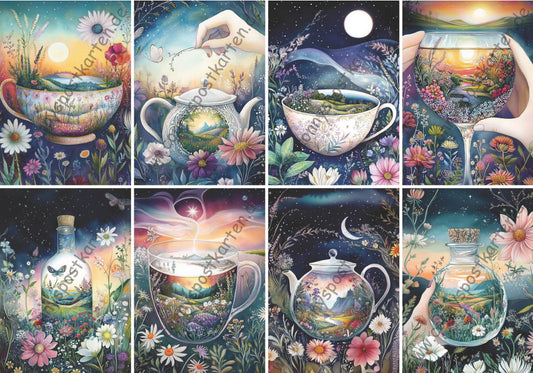 Fantasy - Tasse/Flasche/Teekanne - Set mit 8 Karten