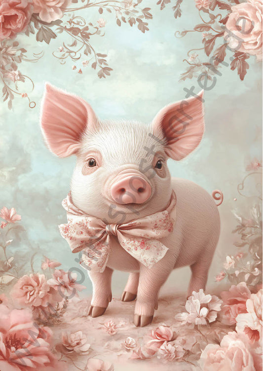 Verschiedenes - Rosa/Mintgrün - Schwein mit Schleife