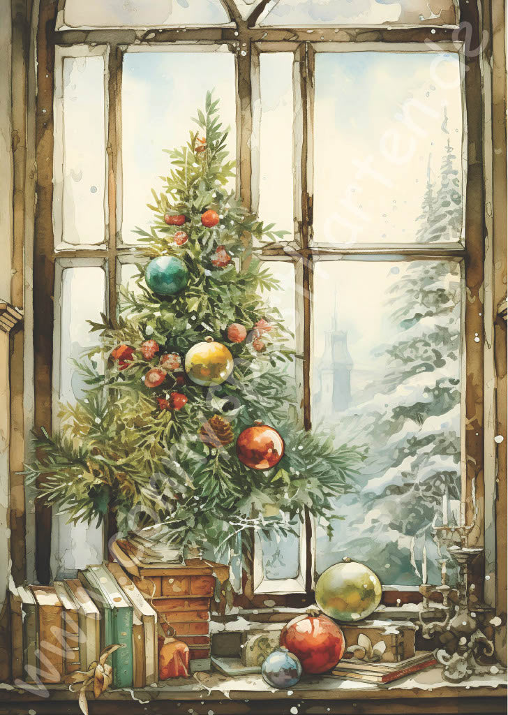 Weihnachten - grün - Weihnachtsbaum im Fenster