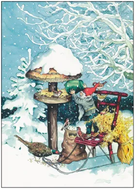 Inge Löök 222 - Zwerg füttert Vögel im Schnee