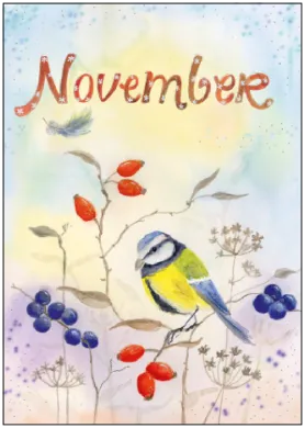 Inga Berkensträter - November (Blaumeise mit Hagebutten und Beeeren)