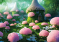 Fantasy - Feenhäuser - Häuser mit rosa Pilzen