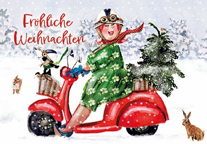 Ingrid Berendsen - Fröhliche Weihnachten (Frau auf Motorroller)