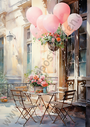 Geburtstag - Pastell - Tisch mit Stühlen