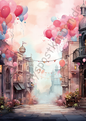 Geburtstag - Pastell - Straße mit Ballons