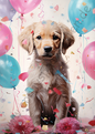 Geburtstag - Pastell - Hund mit Ballons