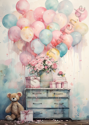 Geburtstag - Pastell - Kommode mit Ballons