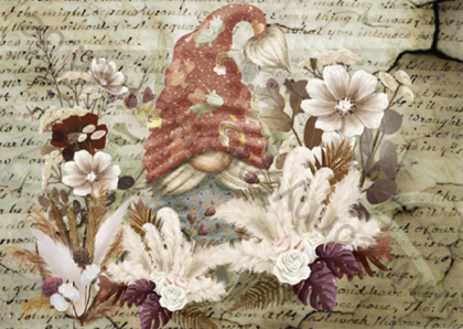 Verschiedenes - Scrapbook Gnom - Gnom mit Blumen (quer)