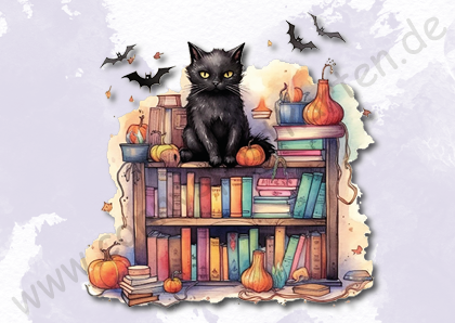 Halloween - Bücherregal - Regal mit Katze