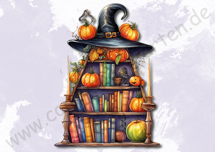 Halloween - Bücherregal - Regal mit Hexenhut