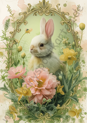 Ostern - gelb/beige - weißer Hase